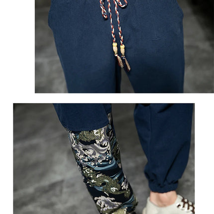 Completo Due Pezzi da Uomo, Nuovo Stile Primaverile in Lino, Comodo Completo Retrò Tang in Cotone Patchwork, Camicia Casual e Giacca Stampata Kung Fu