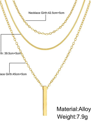 Collana impilabile a tre strati in argento sterling 925 da donna con ciondolo a striscia semplice, gioielli con catena a clavicola ipoallergenica impermeabile PlatiNum