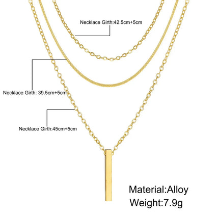 Collana impilabile a tre strati in argento sterling 925 da donna con ciondolo a striscia semplice, gioielli con catena a clavicola ipoallergenica impermeabile PlatiNum