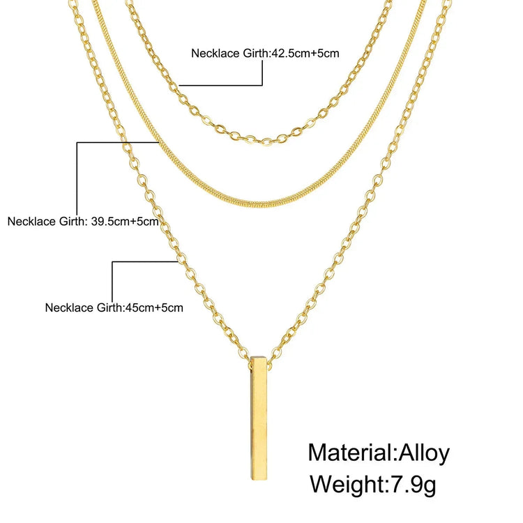 Collana impilabile a tre strati in argento sterling 925 da donna con ciondolo a striscia semplice, gioielli con catena a clavicola ipoallergenica impermeabile PlatiNum