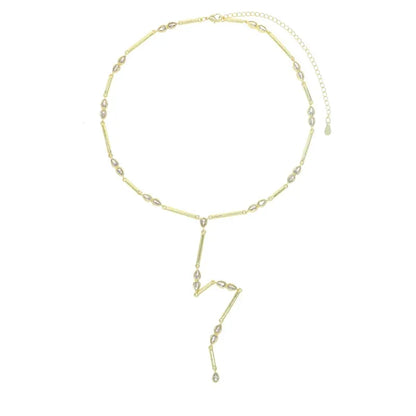 Nuovo speciale color oro Goccia d'acqua Bling Ovale CZ Collana girocollo Lariat Lunga barra a goccia a forma di Y Lunga nappa Gioielli da donna 2025