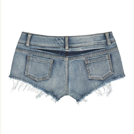 Women Short Hot Pants Jeans Slim Fit Low Waist Irregular Pockets Sexy Tassels Denim Shorts Button Fly Party Summer 2025 PlatiNum