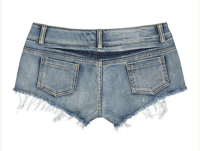 Women Short Hot Pants Jeans Slim Fit Low Waist Irregular Pockets Sexy Tassels Denim Shorts Button Fly Party Summer 2025 PlatiNum