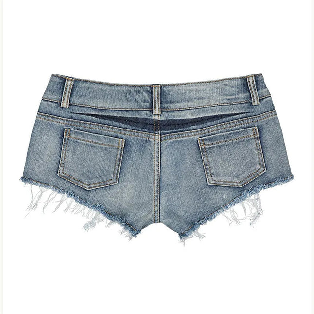Women Short Hot Pants Jeans Slim Fit Low Waist Irregular Pockets Sexy Tassels Denim Shorts Button Fly Party Summer 2025 PlatiNum