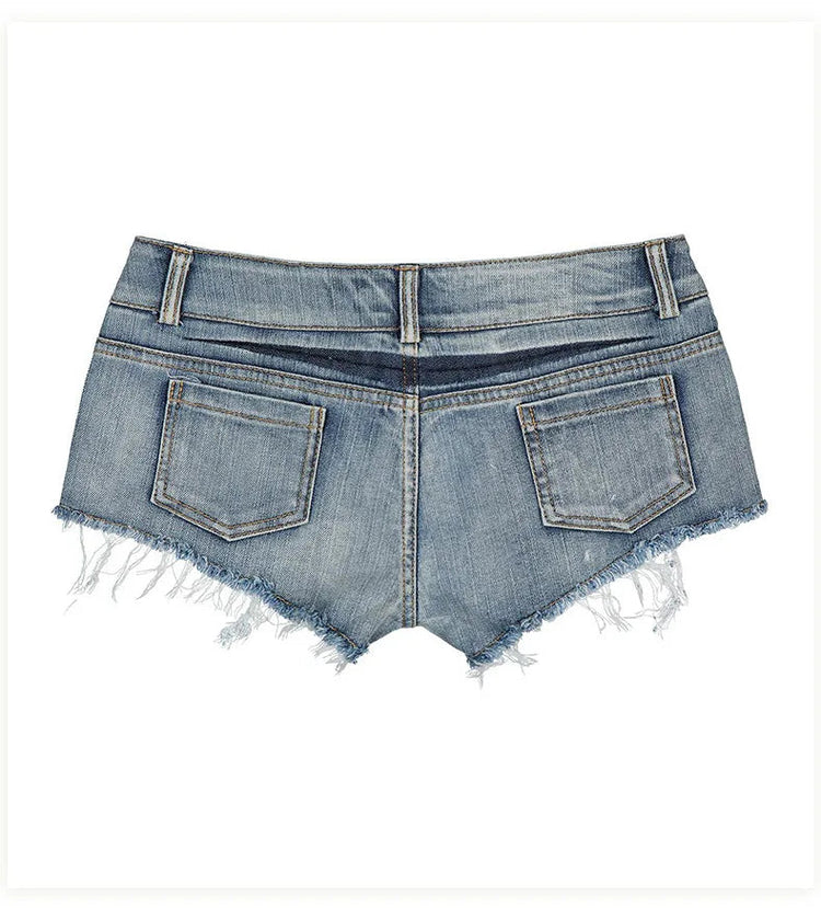 Women Short Hot Pants Jeans Slim Fit Low Waist Irregular Pockets Sexy Tassels Denim Shorts Button Fly Party Summer 2025 PlatiNum