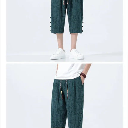 Pantaloncini da uomo Harajuku Kimono retrò Pantaloni da spiaggia comodi e traspiranti Pantaloni casual Harun larghi in cotone stile giapponese da uomo