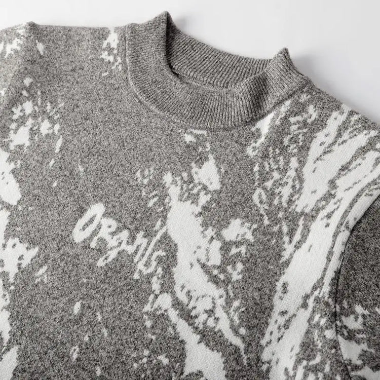 All-Over Floral Jacquard Pattern Pullover Sweater, Casual Crew Neck Knit Men's Pullover, Super Cool Winter Gift