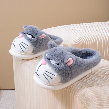 Women Fluffy Slippers Cute Cartoon Winter Plush Home Shoes Girls Casual Large Size Flats