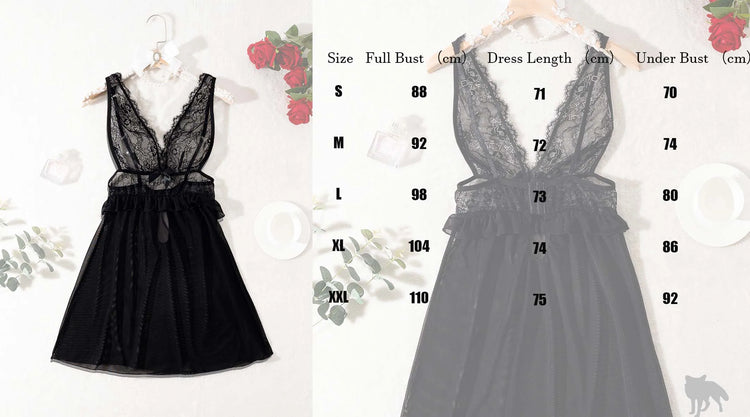 Lingerie sexy nera trasparente, camicia da notte in pizzo da donna, camicia da notte sexy senza maniche da donna con tessuto a rete, scollo a V.lingerie