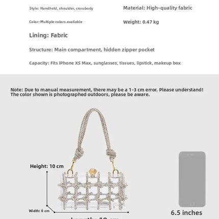 Classic 2025 Acrylic Box Bag with Woven Diamond Rope Handheld Evening Women's Bag Transparent Dinner Handbag European Style PlatiNum