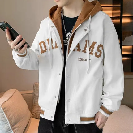 Men's Autumn New Brand All-match Student Letter Hooded Jacket Trendy Women High Quality Varsity Baseball Uniform Jacket