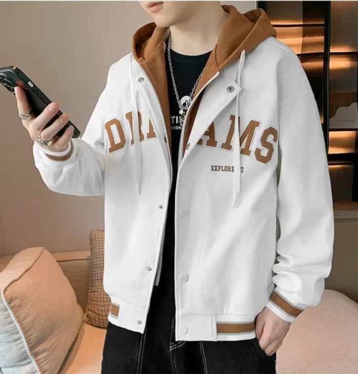 Men's Autumn New Brand All-match Student Letter Hooded Jacket Trendy Women High Quality Varsity Baseball Uniform Jacket