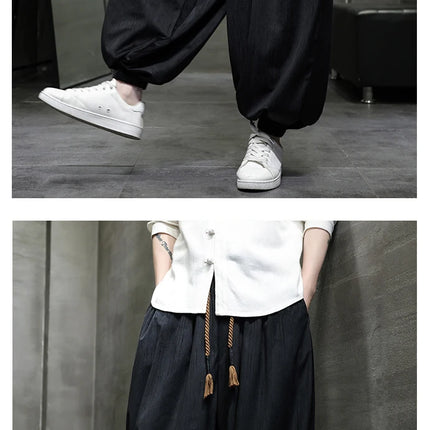 Pantaloni a gamba larga da uomo Pantaloni larghi in vita elastica da uomo Streetwear Stili giapponesi Pantaloni casual Pantaloni lunghi oversize vintage solidi