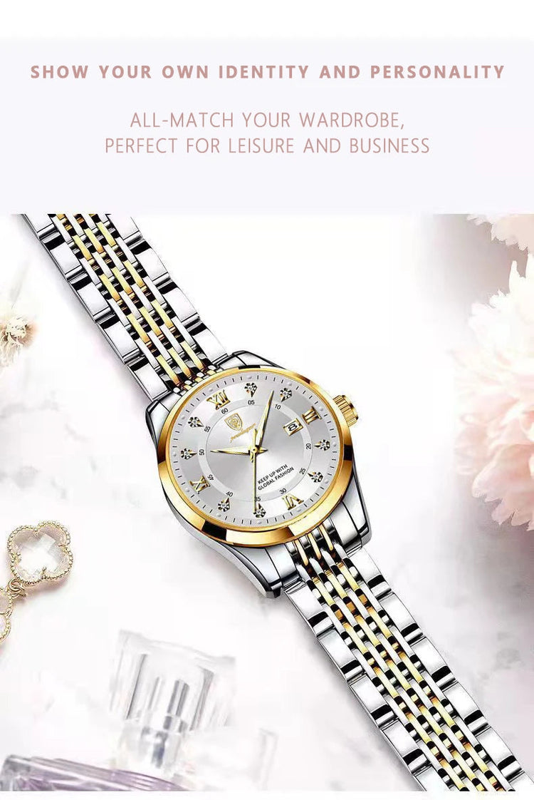 POEDAGAR Orologio da donna di lusso Orologio da donna impermeabile in acciaio inossidabile con data luminosa Orologi al quarzo da donna semplici e casual alla moda platinumshop