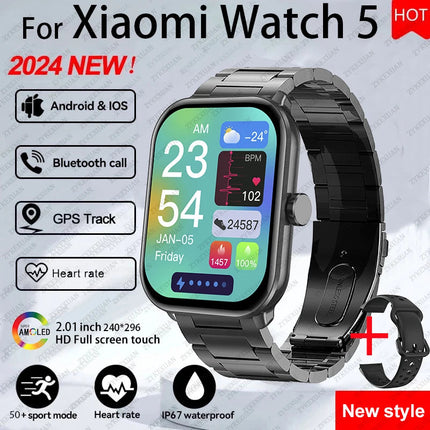 Per Xiaomi Watch 5 Smart Watch da uomo HD AMOLED schermo frequenza cardiaca chiamate Bluetooth localizzazione GPS Smartwatch sportivo impermeabile da donna platinumshop