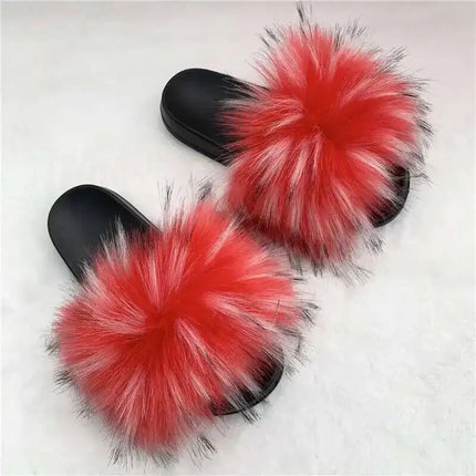 Fluffy Slippers for Women Soft Faux Fur Women's Summer Slippers Stylish Open Toe Sandals Comfy Fuzzy Indoor Outdoor Beach Shoes