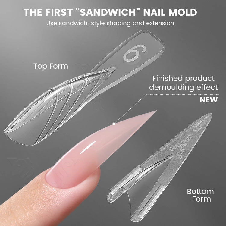 Original YOKEFELLOW Sandwich Dual Nail Form Short Stiletto Nail Extension Form 240pcs Top Form Bottom Form For Quick Nail Extensions IM222