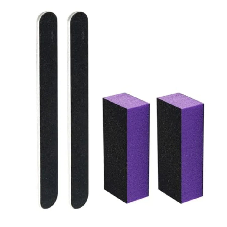 4 Pack Black Nail File 100/180 Grit and 3 Sided Buffer Block Set