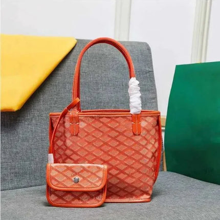 Borsa da Shopping in Vera Pelle di Alta Qualità per Donna, 20cm, Set di 2 Pezzi con Piccolo Portamonete