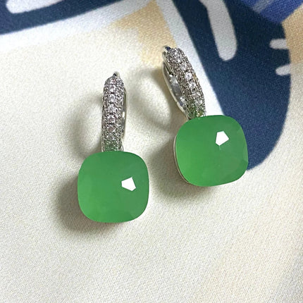 Classic Candy Color Earrings Inlay Transparent Zircon 27Colors Crystal Earrings Platinum Plated Fashion Jewelry For Women PlatiNum