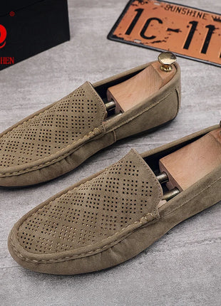 STRONGSHEN scarpe da uomo Casual Luxury Brand Slip on mocassini vuoti in pelle scamosciata mocassini da uomo estate traspirante scarpe da guida da uomo italiane