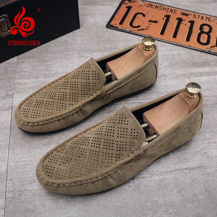 STRONGSHEN scarpe da uomo Casual Luxury Brand Slip on mocassini vuoti in pelle scamosciata mocassini da uomo estate traspirante scarpe da guida da uomo italiane