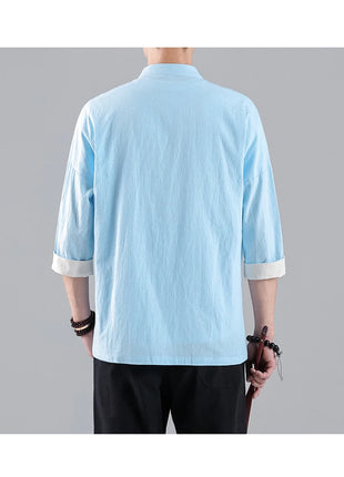 Camicie in Stile Cinese per Uomo, Top Tradizionale Tang in Lino a Mezza Manica, Camicia Kung Fu Hanfu Vintage Casual, Taglie Grandi fino a 5XL