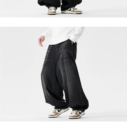 Pantaloni a gamba larga in denim Pantaloni casual alla moda da uomo Pantaloni larghi a lanterna Hip Hop Jeans streetwear Pantaloni elastici in vita maschile oversize