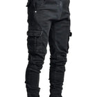 2025 New Men Street Elastic Denim Brand Jeans Narrow Legs Multi Pockets Cargo Pants Casual Slim Fit Daily Wear Joggers Mid Waist PlatiNum