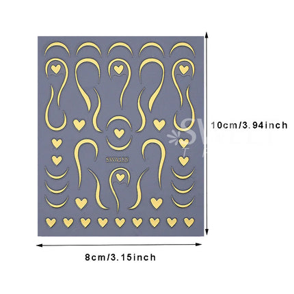 4pcs Valentine's Day Nail Art Stickers 3D Gold/Silver French Lines Love Heart Nail Decals Adhesive Slider Manicure Decorations