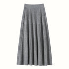 Autumn Winter Women Tiered Skirt Cashmere A-line Pleated Skirt Elastic Waist 100% Cashmere Knitted High Quality Soft Solid Dress PlatiNum