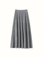 Autumn Winter Women Tiered Skirt Cashmere A-line Pleated Skirt Elastic Waist 100% Cashmere Knitted High Quality Soft Solid Dress PlatiNum