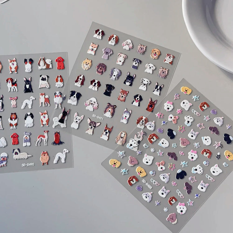 1Pcs 5D Lovely Dog/Cat Nail Art Stickers Cartoon Puppy Kitten Pet Animal Adhesive Nail Decals Y2K Manicure Decorations Sliders &