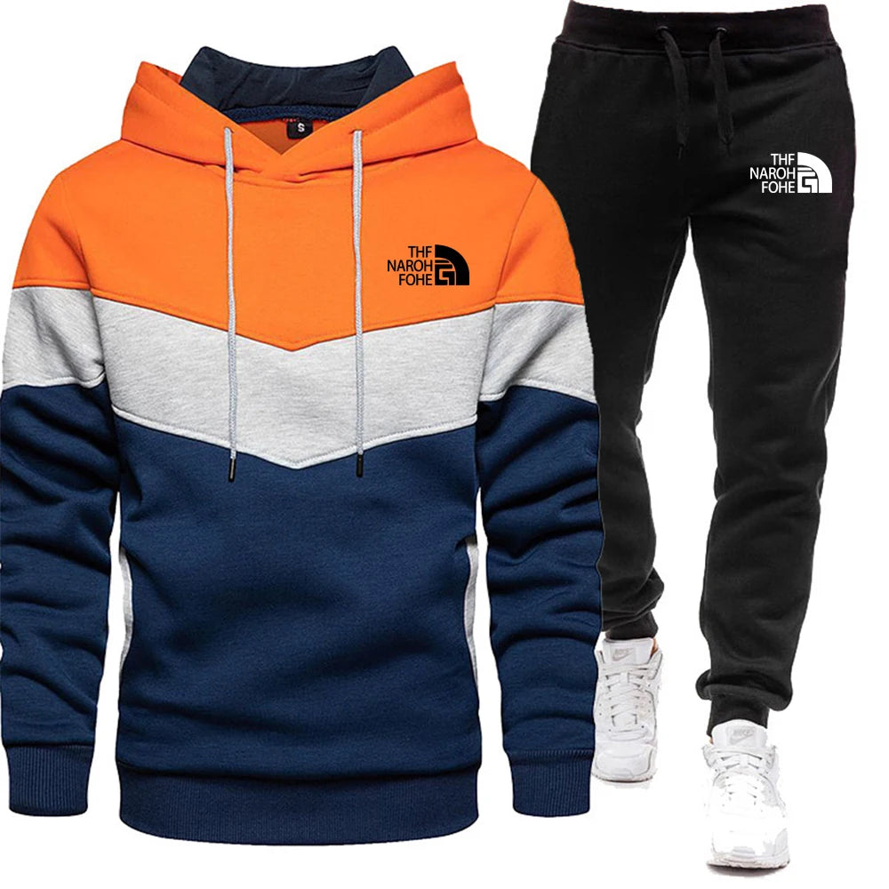 2025 Set di abbigliamento sportivo da jogging casual da uomo con cappuccio e pantaloni sportivi neri Giacca gommata Sport di moda Set invernale caldo da 2 pezzi