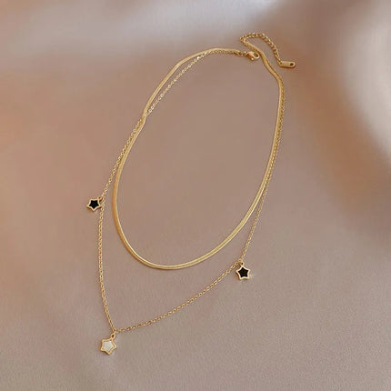 316L Stainless Steel Multilayer Chain Star Charm Necklace Bracelet For Women New Trend Jewelry Set Girls Party Gifts PlatiNum