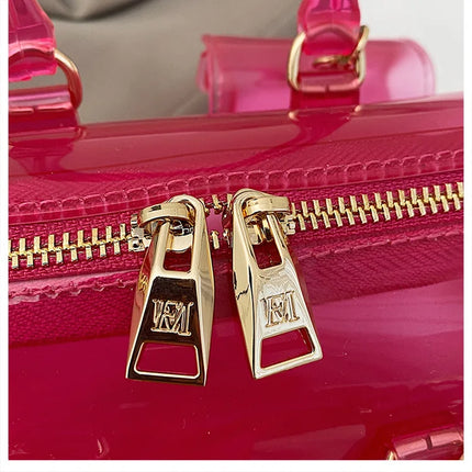 2025 Transparent PVC Beach Bag, Korean Style, Fresh and Sweet Silicone Shoulder Bag, Medium Size with Zipper Closure