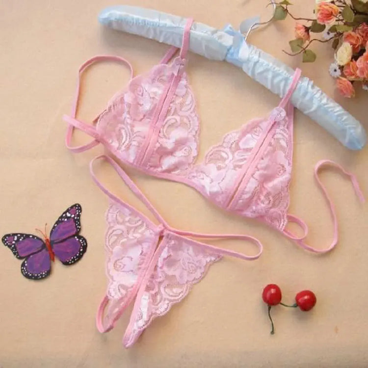 Sexy Lingerie Sets lace Transparent Bra panty Suspender Thong Set temptation perspective Mesh erotic costume Women sex bikini