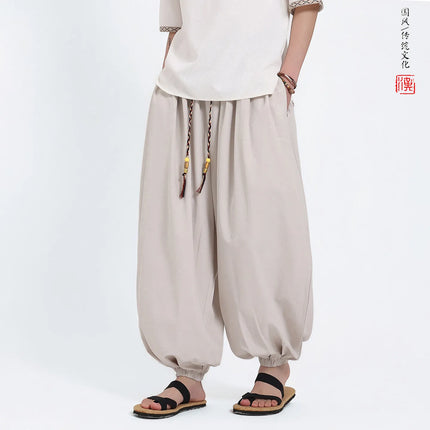 Pantaloni Estivi da Uomo Stile Cinese in Seta Ghiaccio con Motivo Drago Ukiyo-e, Comodi e Trendy, Pantaloni Casual Oversize da Uomo