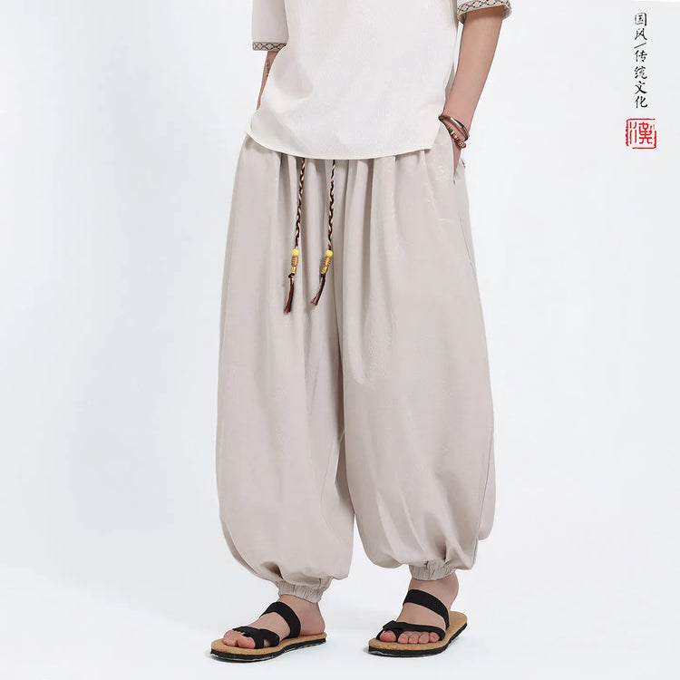 Pantaloni Estivi da Uomo Stile Cinese in Seta Ghiaccio con Motivo Drago Ukiyo-e, Comodi e Trendy, Pantaloni Casual Oversize da Uomo