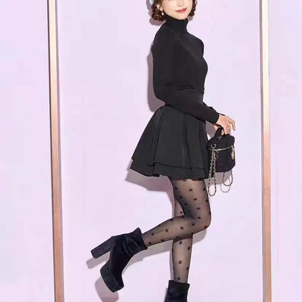 Lautaro Damen-Stufenminirock Frühling Sommer, Schwarz, Süß, Kawaii, Hohe Taille, Cutecore-Kleidung, Japanischer Modestil
