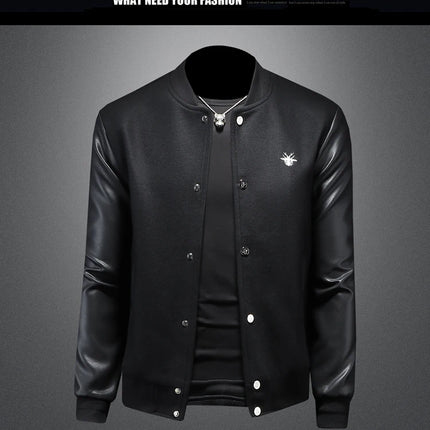 Minglu Spring Autumn Stand Collar Men's Jackets Luxury Bee Embroidery Single Breasted Sport Casual Male Coats Man Overcoat 5XL