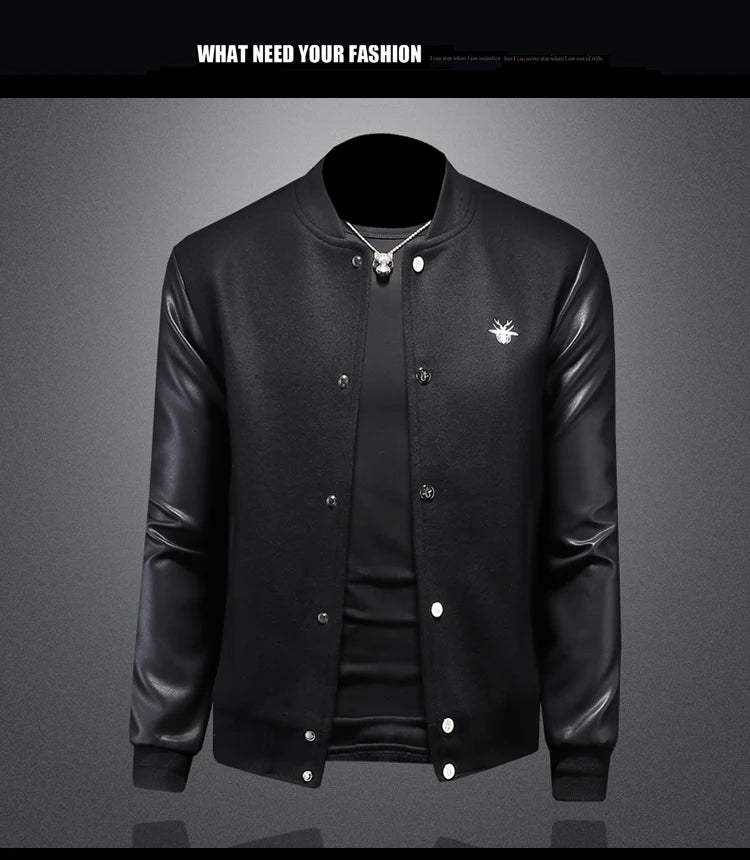 Minglu Spring Autumn Stand Collar Men's Jackets Luxury Bee Embroidery Single Breasted Sport Casual Male Coats Man Overcoat 5XL