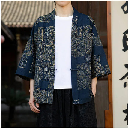 Camicie in Lino Stile Etnico con Stampa Yukata per Uomo e Donna, Abbigliamento Asiatico, Kimono Giapponese Harajuku, Camicie Retrò da Uomo