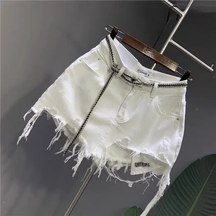 Nuova gonna corta in denim bianco coreano 2026 da donna, con tasche a vista e design irregolare anti-sfregamento