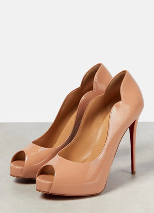 New Women's Open Toed Patent Leather  High Heels Shoes Ladies  Slim High Heels Fishmouth Shoes Sexy Party Shoes PlatiNum