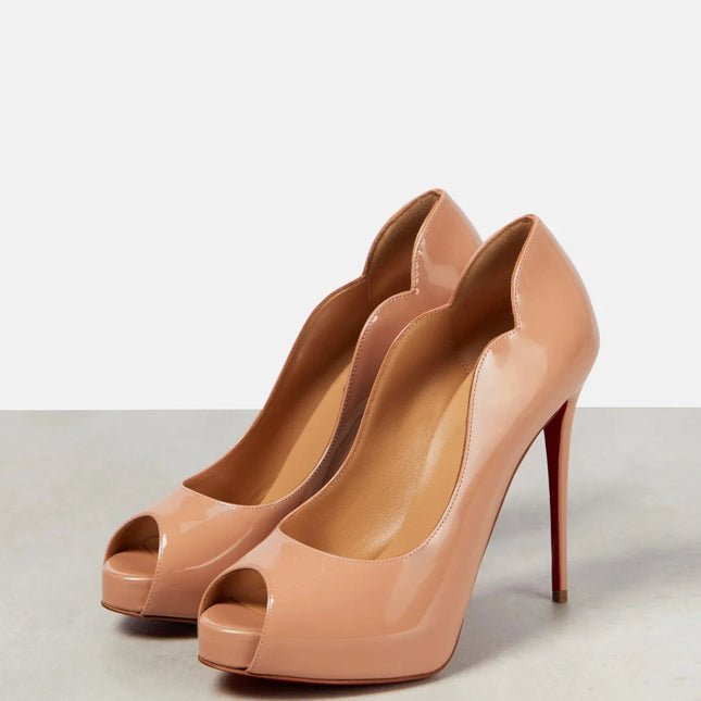 New Women's Open Toed Patent Leather  High Heels Shoes Ladies  Slim High Heels Fishmouth Shoes Sexy Party Shoes PlatiNum