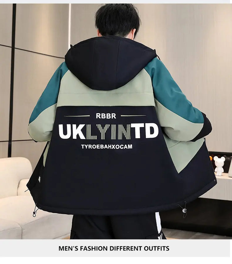 Men's Casual Wool Lined Thickened Hooded Set Fashionable Warm Sweatshirt Jacket Trendy Autumn Winter Men 2 Piece