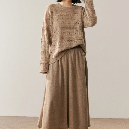 Women's 100% Pure Cashmere Knit Skirt New Elastic Waist Big Swing Skirts Fashion High-End Thick Umbrella Skirt Cashmere Dress PlatiNum