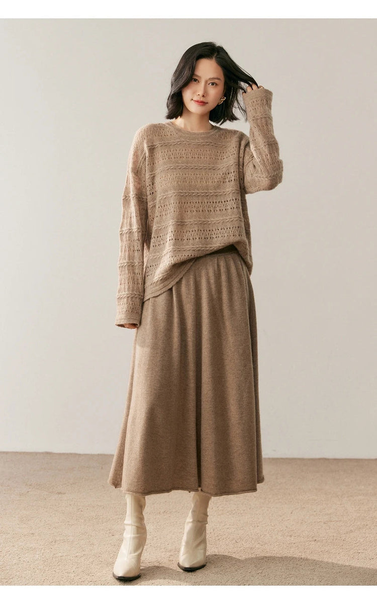 Women's 100% Pure Cashmere Knit Skirt New Elastic Waist Big Swing Skirts Fashion High-End Thick Umbrella Skirt Cashmere Dress PlatiNum