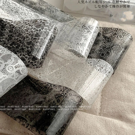 10 Rolls 2.5*50cm Sexy Lace Nail Foils Black White Transfer Paper Nail Art Stickers Stripe Lace Manicure Decals Nail Decorations